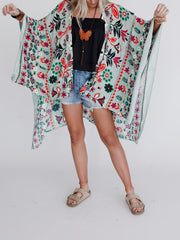 Floral Print Loose Fit Cover Up Rash Guard Kimono