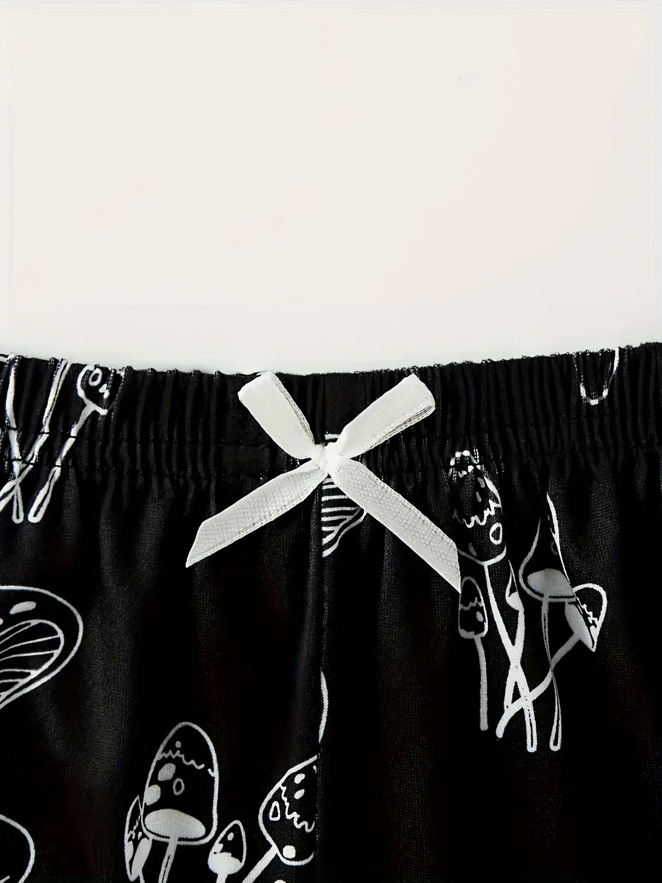 Mushroom Print Lounge Set Sleeveless Cami Crop Top & Bow Elastic Shorts