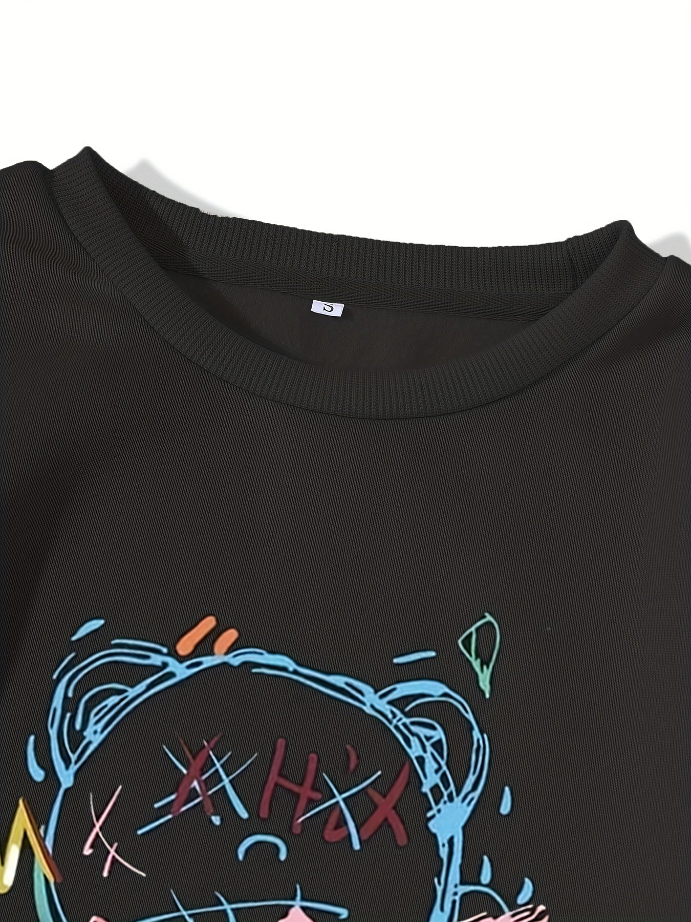 Letter & Bear Print Sweatshirt Crew Neck Pullover