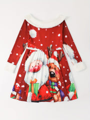 Santa & Reindeer Graphic Christmas Dress Girls