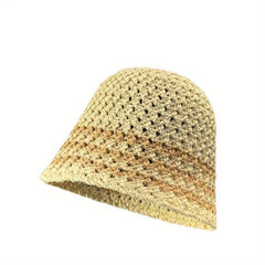 Hollow Crochet Breathable Bucket Hat Straw Cloche Hats Outdoor Travel Beach Hat