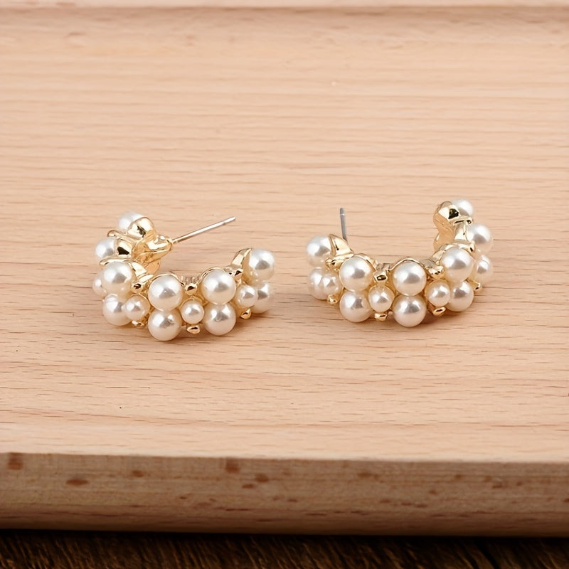 Faux Pearl Stud Earrings C Shaped Ear Jewelry