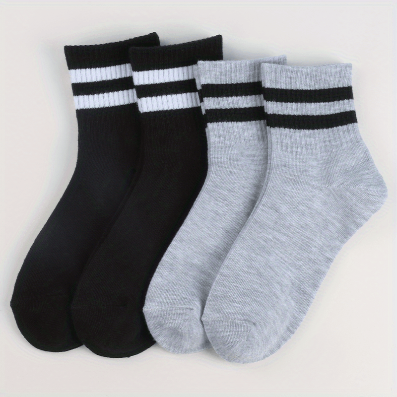4 Pairs Boys Casual Striped Crew Socks for Ages 4-12