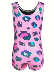 Leopard Print Sleeveless Gymnastics Suit for Girls