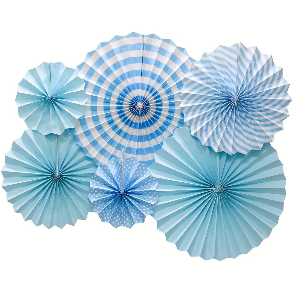 6pcs Colorful Paper Fan Flower Set for Birthday Wedding Room Party
