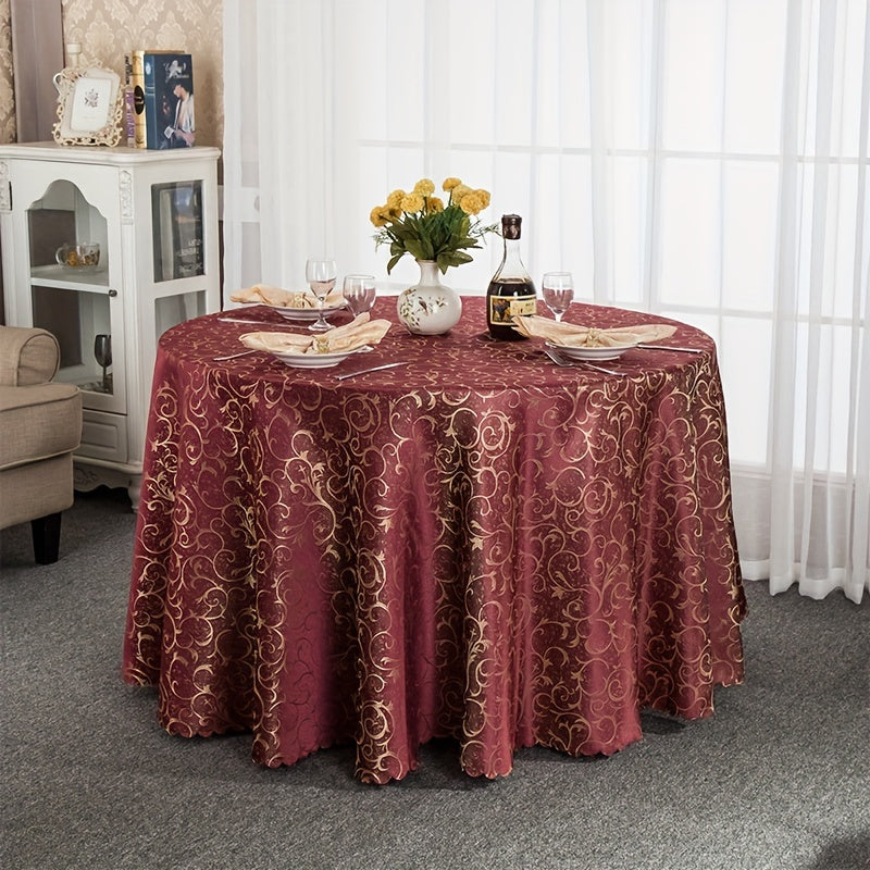European Polyester Tablecloth Golden Branch Jade Leaf Pattern Round Vintage