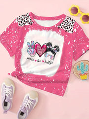 PEACE LOVE KIDLIFE Leopard Print Short Sleeve T shirt Girls Pullover