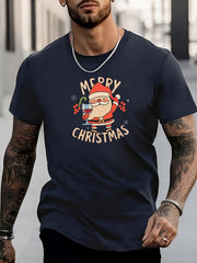Men's Santa Claus Pattern Shirt Casual Short Sleeve Tee Top