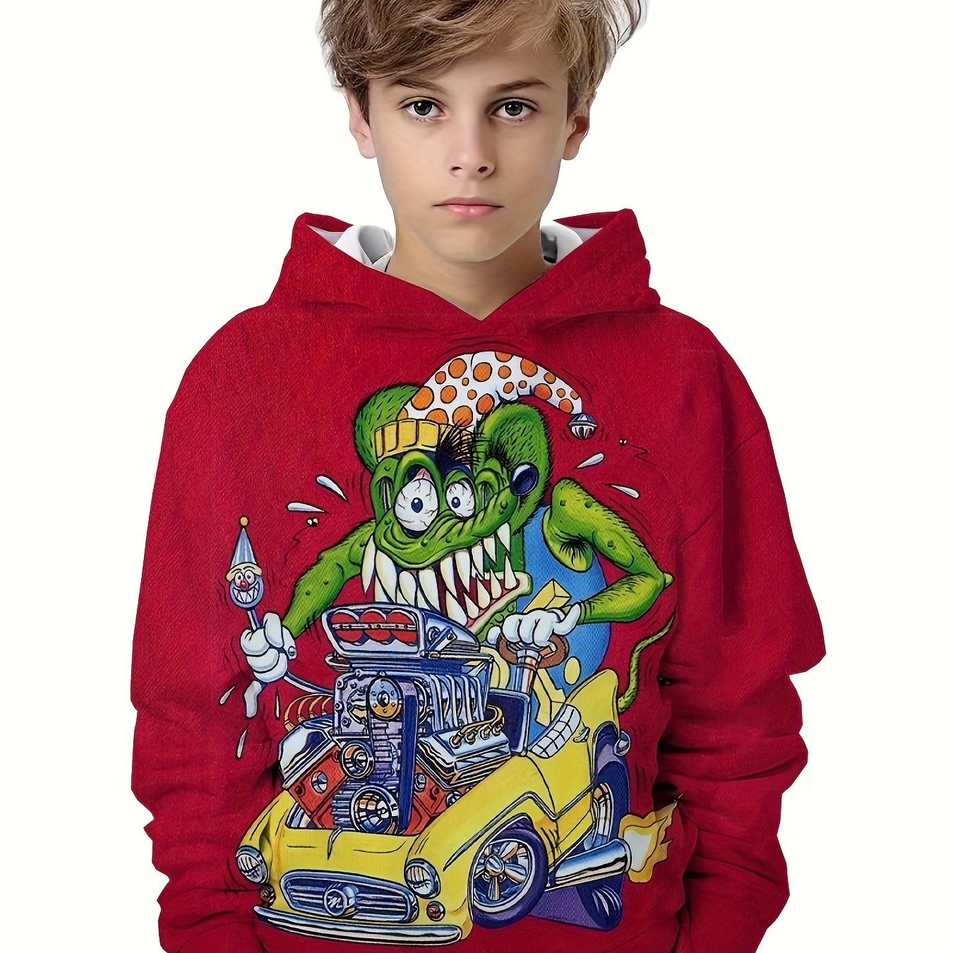 Crazy Rat Riding Car Print Boy's Hoodie