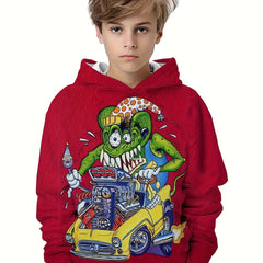 Crazy Rat Riding Car Print Boy's Hoodie