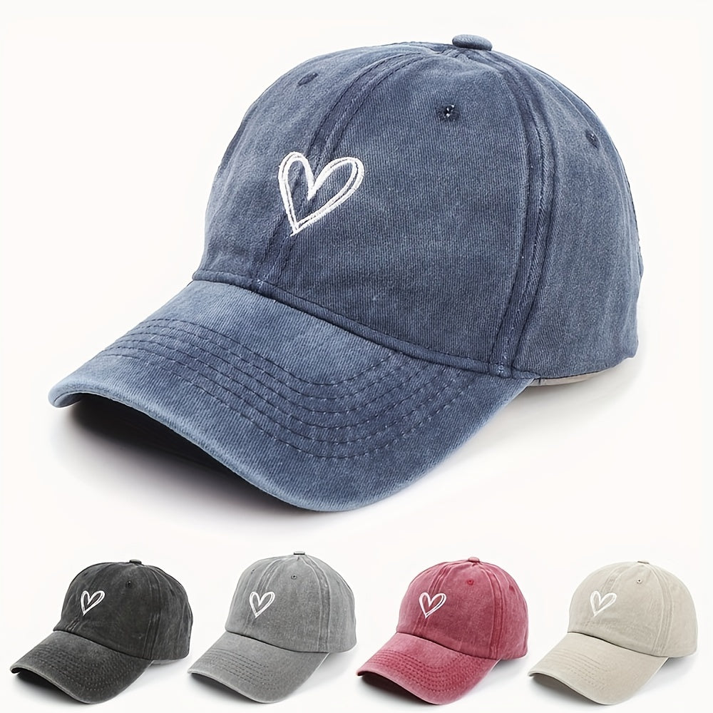 Distressed Vintage Baseball Cap Heart Printed Sun Hat