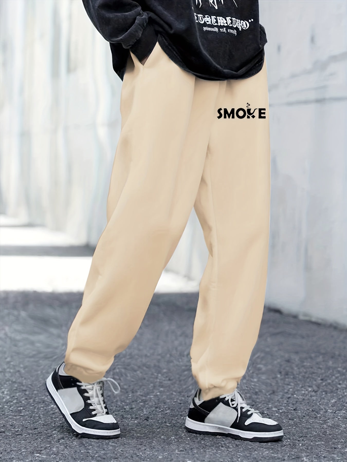 Smoke Letter Print Joggers Men's Pants for Spring Summer