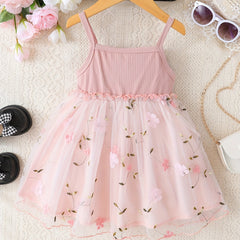 Baby Girls Floral Embroidery Mesh Cami Dress Summer Clothes