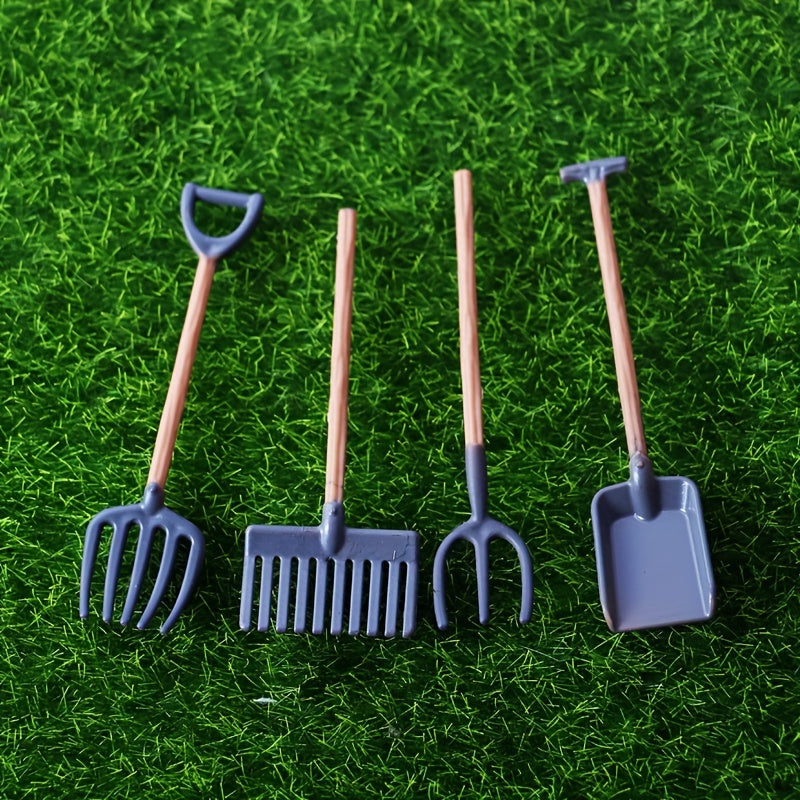 Dollhouse Farm Simulation Shovel & Rake Set, Mini Garden Props