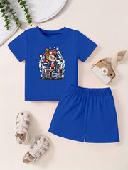 Toddler 2pcs Cartoon Pattern Bottoming Set Short Sleeve T shirt & Shorts