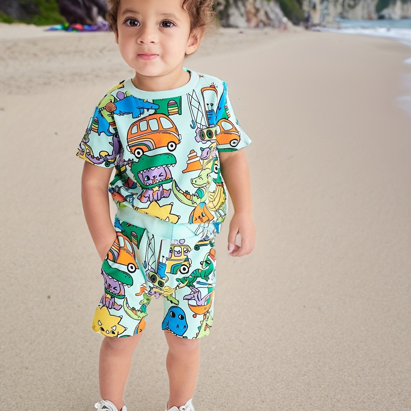 Toddler Boys Cartoon Tee Top Shorts Set Casual Outfit