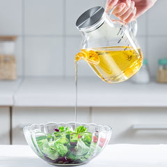 900ml Glass Dispenser with Lid Kitchen Cooking Container Handle Easy Pouring
