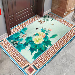 Chinese Flower Bird Print Living Room Rug Coffee Table Carpet