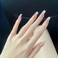 24 pcs Pink Gradient Square Press On Nails Long Length Full Cover Acrylic False