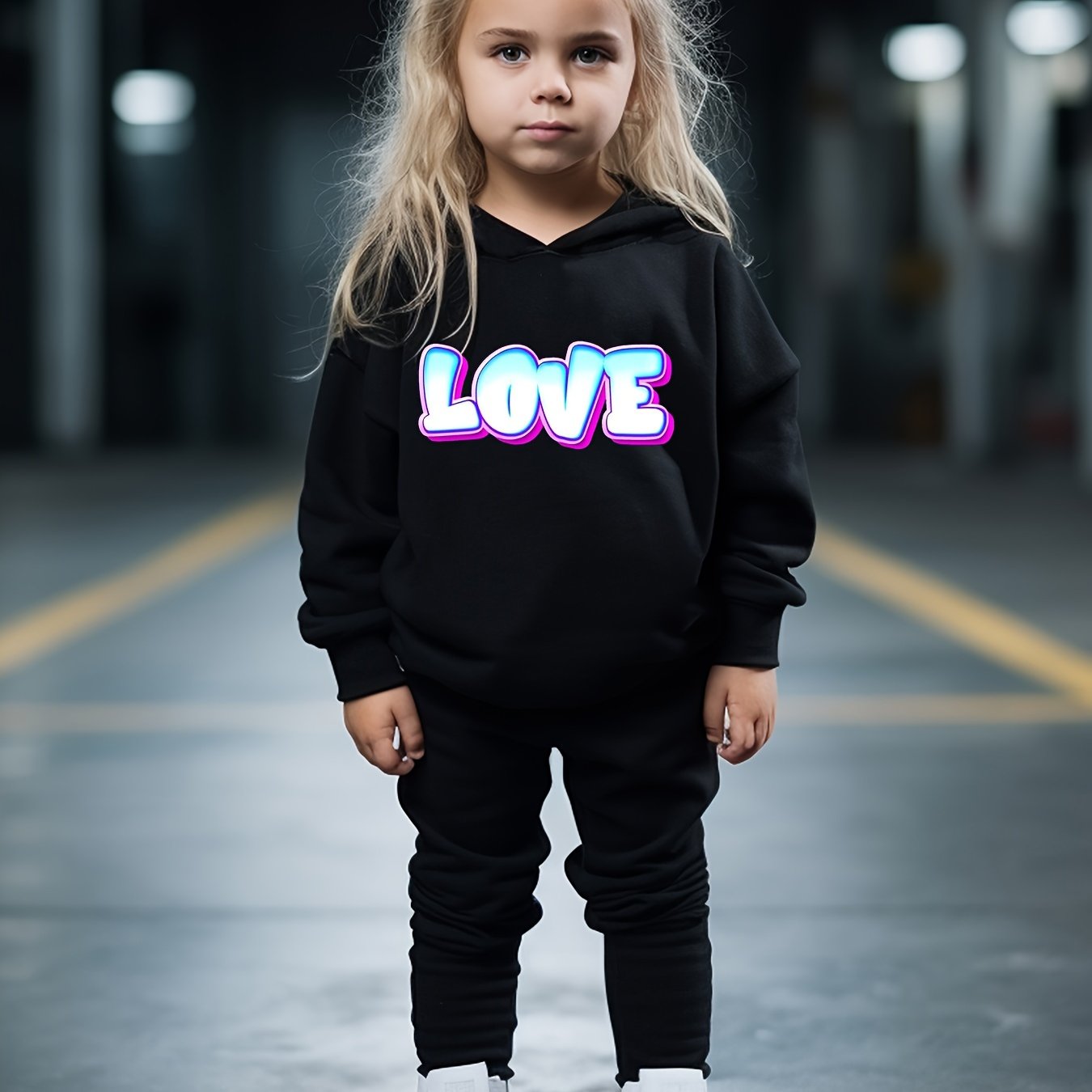 Girls Boys 2pcs LOVE Print Hooded Pullover Pants Set Spring Fall