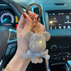 Rhinestone Big Bear Keychain with Bow Cartoon Keychain for Women