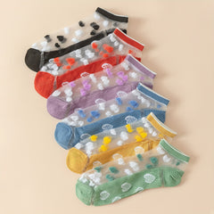6 Pairs Heart Print Sheer Mesh Short Socks Women's Stockings