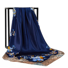 Ladies Silk Scarf Leaves Flowers Fruit Retro Warm Shawl