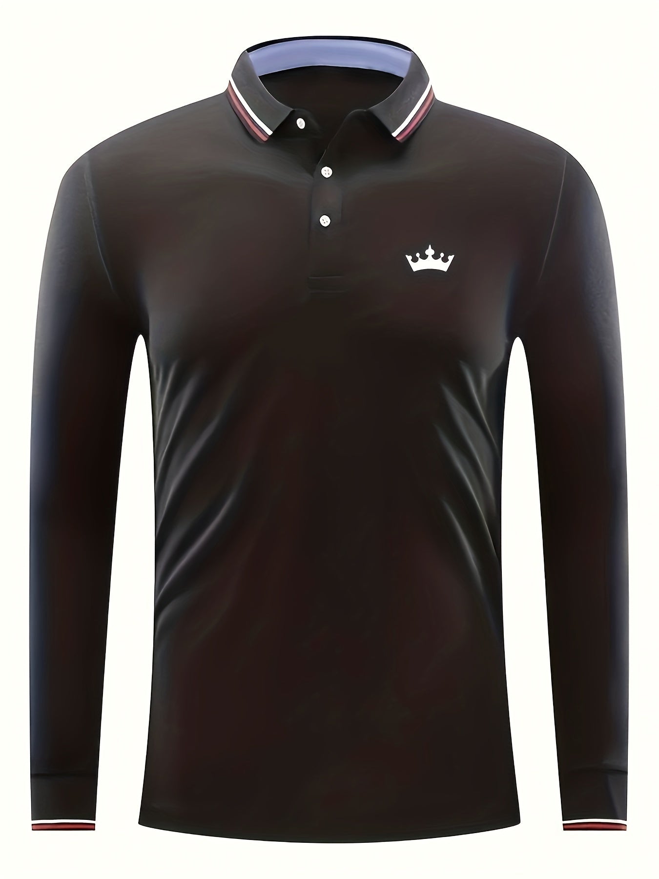 Men's Crown Print Polo Shirt Button Up Long Sleeve Shirt