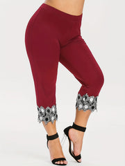 Sporty Leggings Women's Plus Floral Appliques High Stretch Leggings