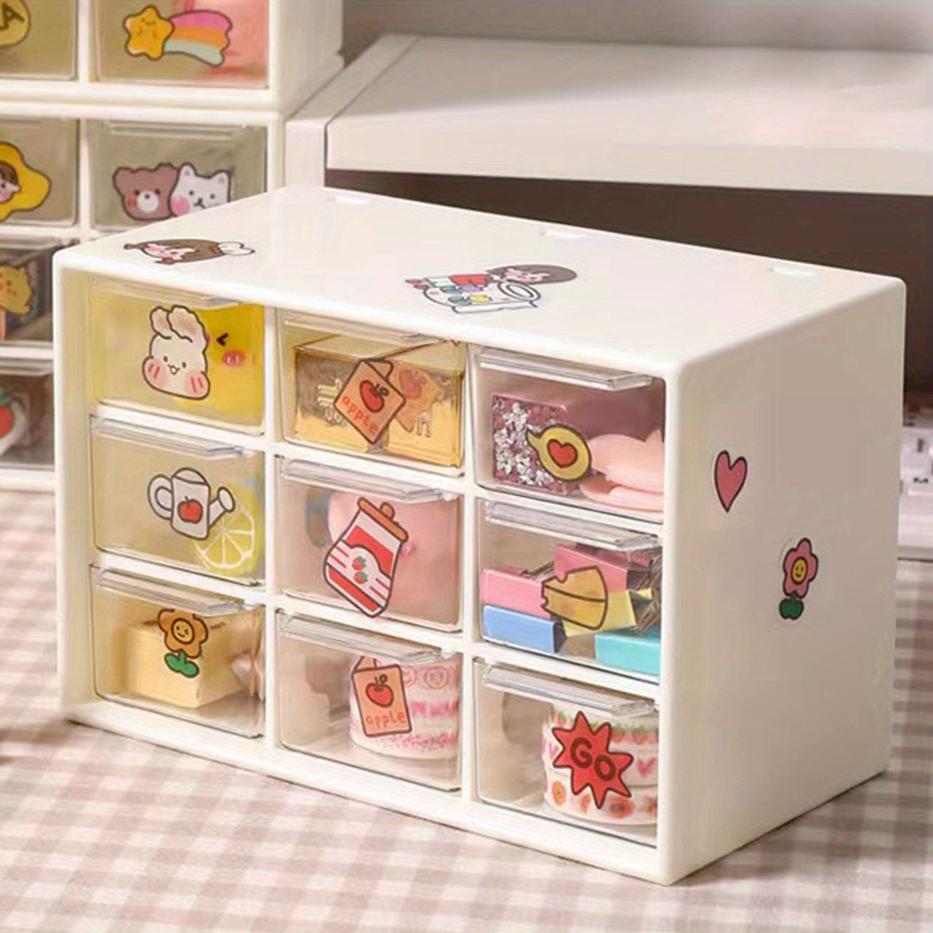 Plastic Desktop Drawer Organizer With 9 Cubes Storage Box Waterproof
