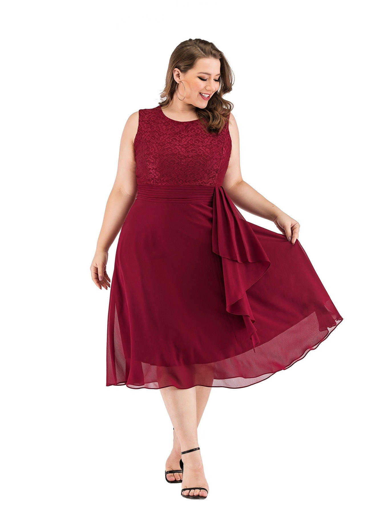 Lace Chiffon Fit And Flare Party Dress