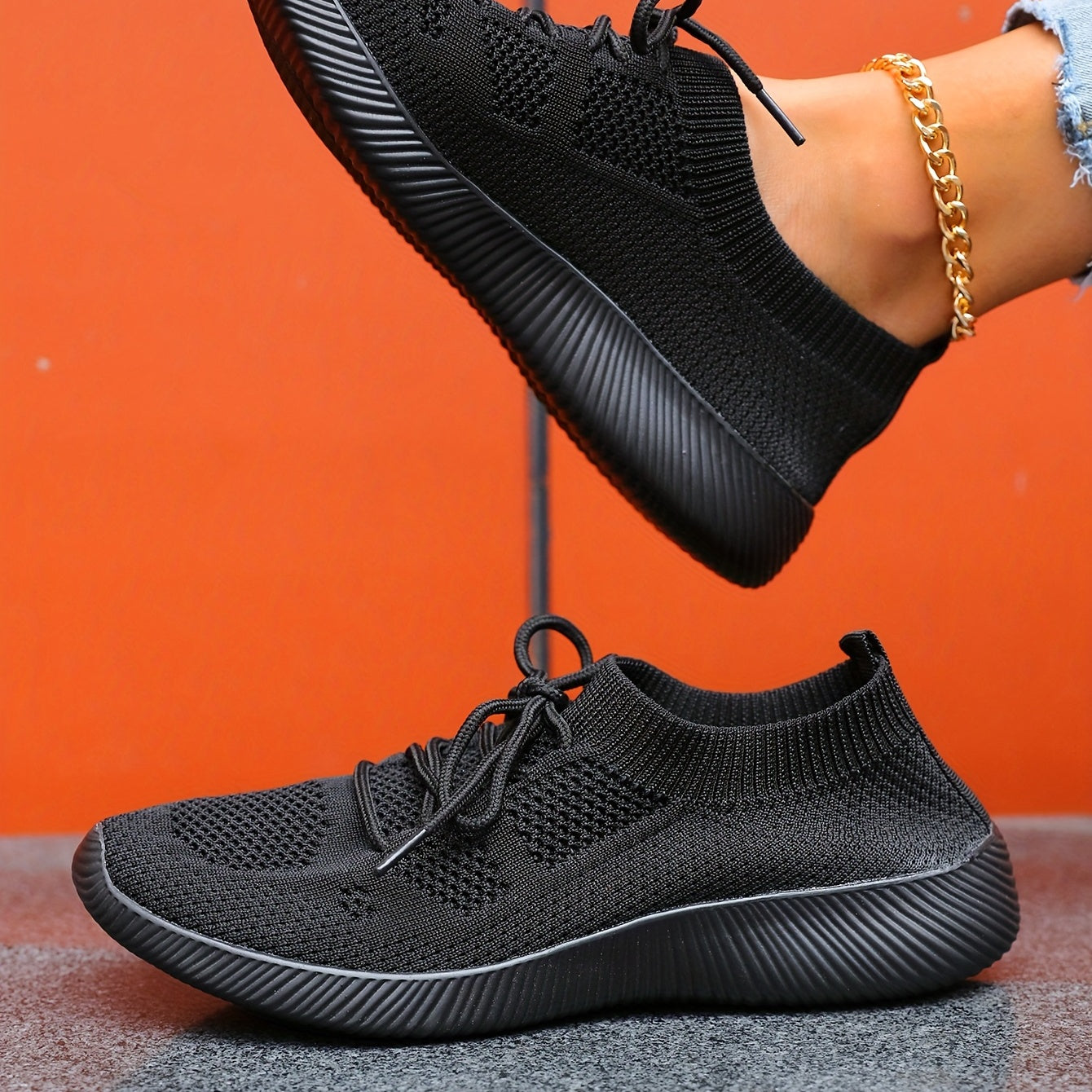 Women's Lightweight Casual Running Shoes, Breathable Knitted Sports Shoes