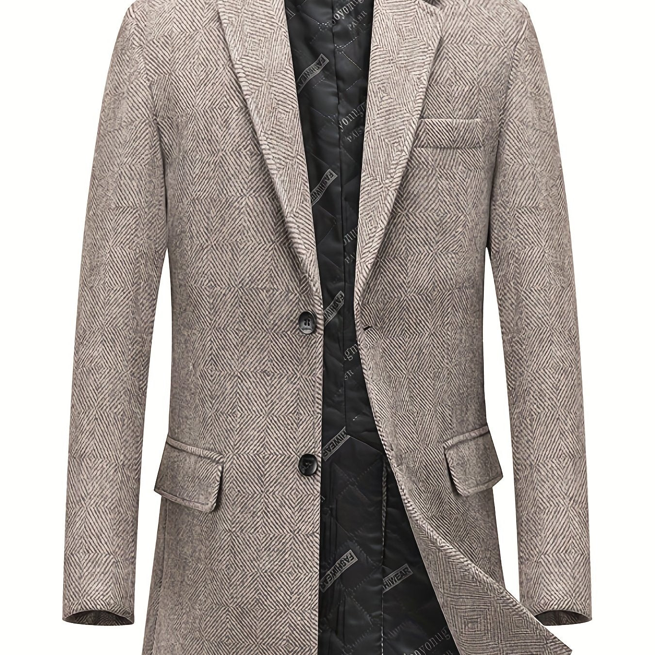 Men's Semi-Formal Mid-Length Button-Up Lapel Coat for Fall/Winter Business