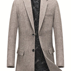 Men's Semi-Formal Mid-Length Button-Up Lapel Coat for Fall/Winter Business