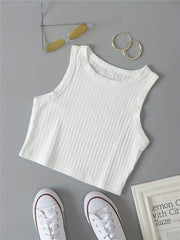 Ribbed Knit Summer Crop Top Y2K Sleeveless Solid Casual Top Women's Clothing