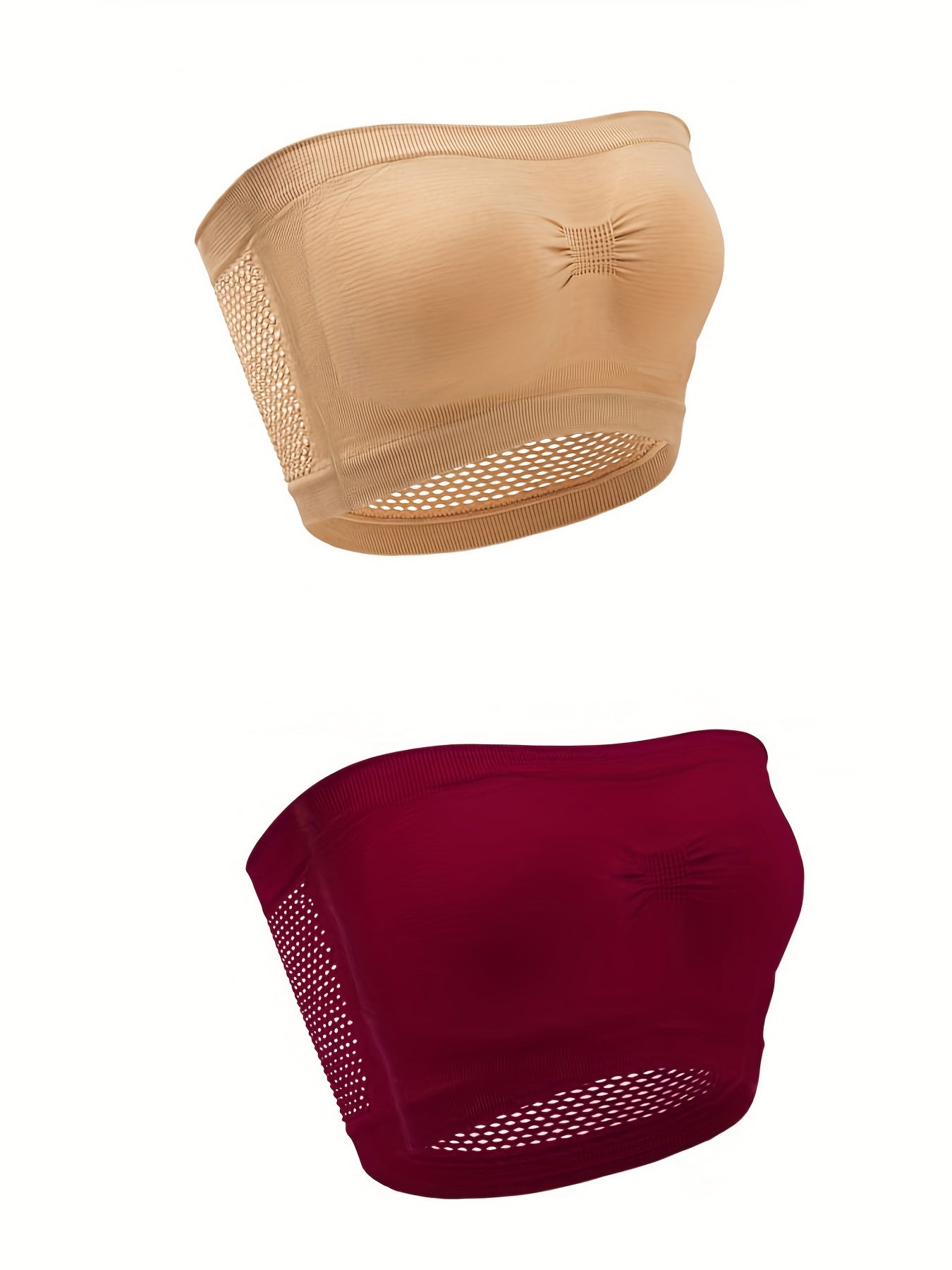 2 Pack Plus Size Basic Tube Top Bra Womens Plus Plain Breathable Ruched High Str