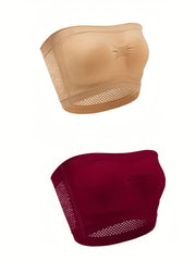 2 Pack Plus Size Basic Tube Top Bra Womens Plus Plain Breathable Ruched High Str
