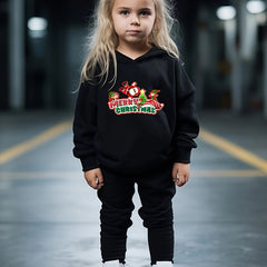 Girls Merry Christmas Hooded Sweatshirt Top Set