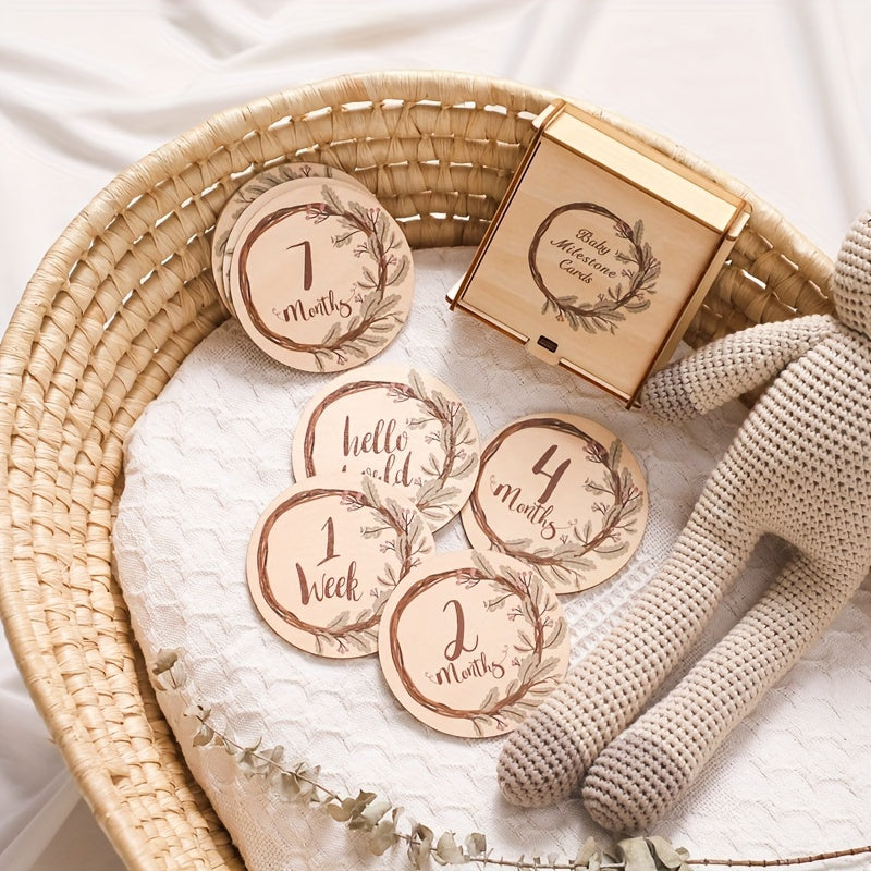 Wooden Flower Vine Milestone Birth Sign Growth Record Book