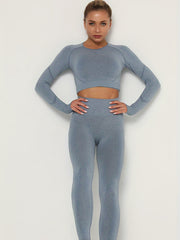 2pcs Seamless Yoga Sets Long Sleeve Top & Leggings Women's Activewear
