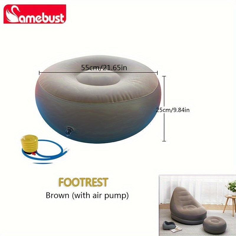 Inflatable Deck Chair with Ottoman, Foldable Lounger Sofa for Indoor Outdoor Use
