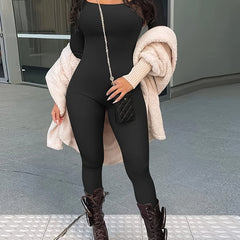 Long Sleeve Yoga Bodysuit Square Neck Jumpsuit