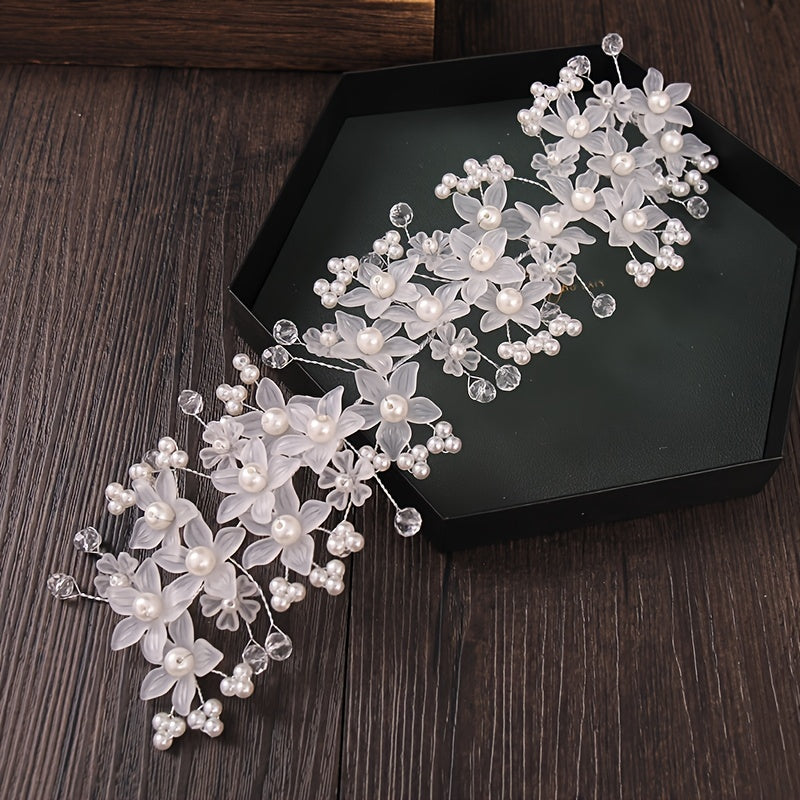 Hand Wired Pearls Crystal Flowers Headband Wedding Tiara