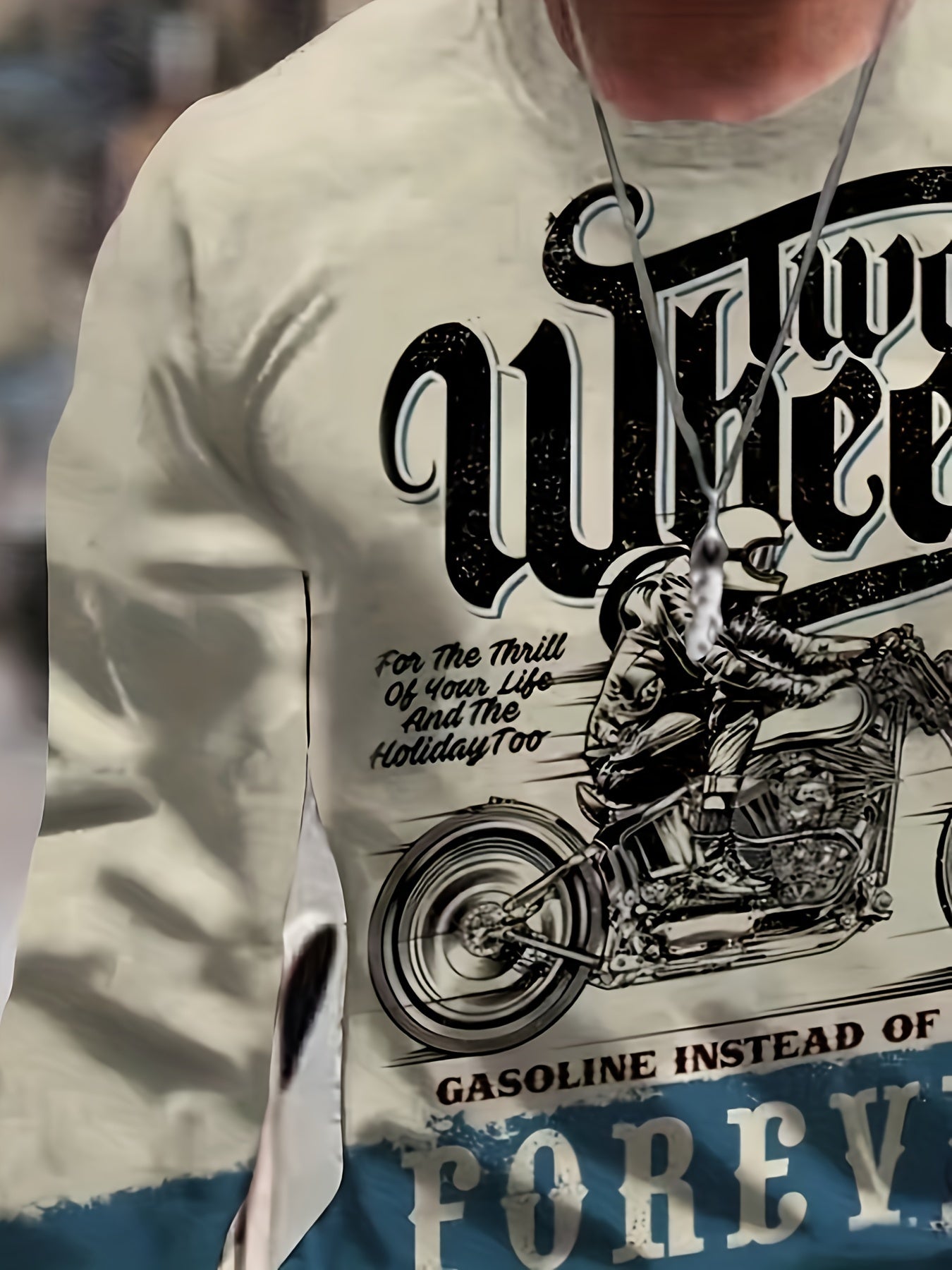 Vintage Motorcycle Print Men's Long Sleeve Tee for Autumn