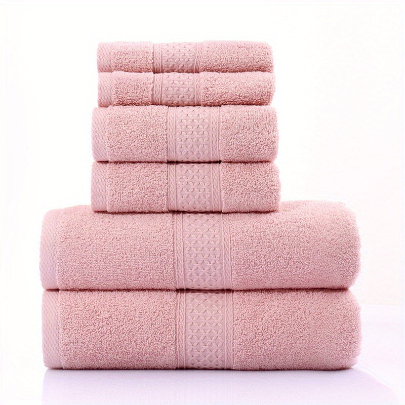 6pcs Solid Towel Set Soft Skin-friendly Cotton Towels for Home Bathroom