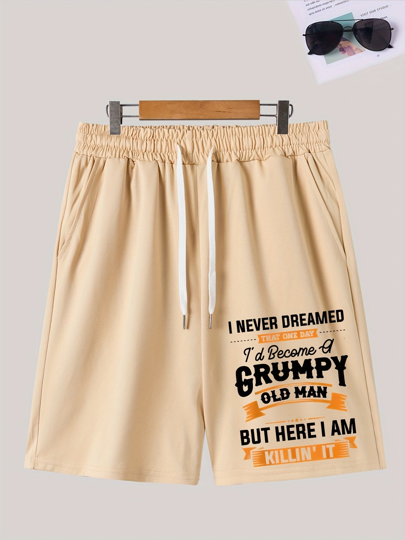 Men's Grumpy Old Man Print Drawstring Shorts
