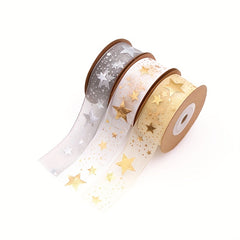 10m Bronzing Silver Pentagram Ribbon for Flower Packaging