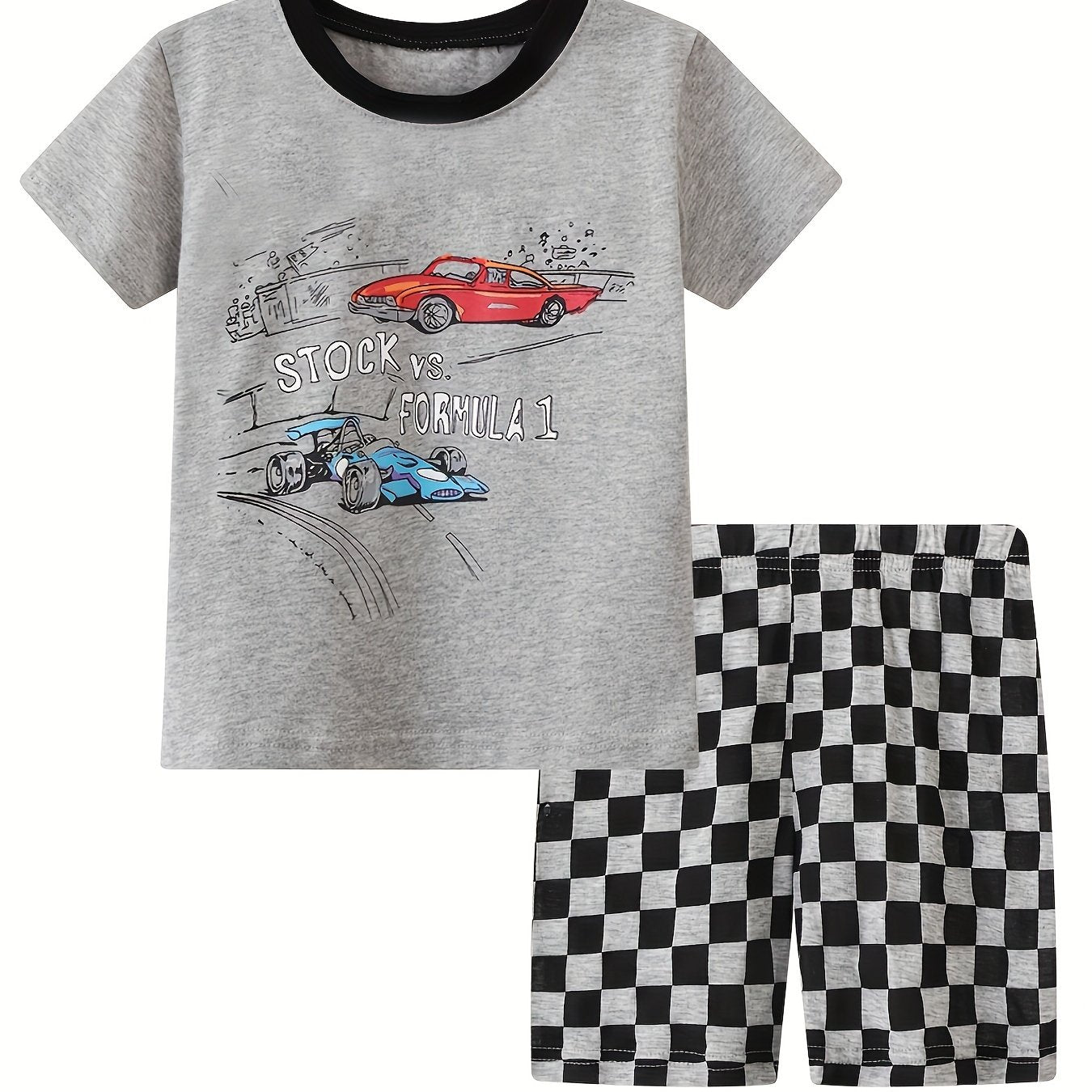 Boys Racing Cars Pajamas Set Short Sleeves Crew Neck Casual Homewear