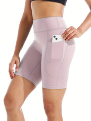 Solid Fitness Yoga Shorts High Waist Quick Drying Pocket