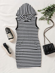 Girls Striped Bodycon Casual Hooded Tank Dress